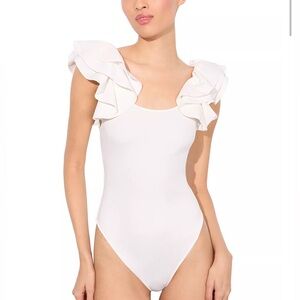 Alice + Olivia Tawny Ruffle Sleeve Bodysuit‎ Women’s Off White Size Large